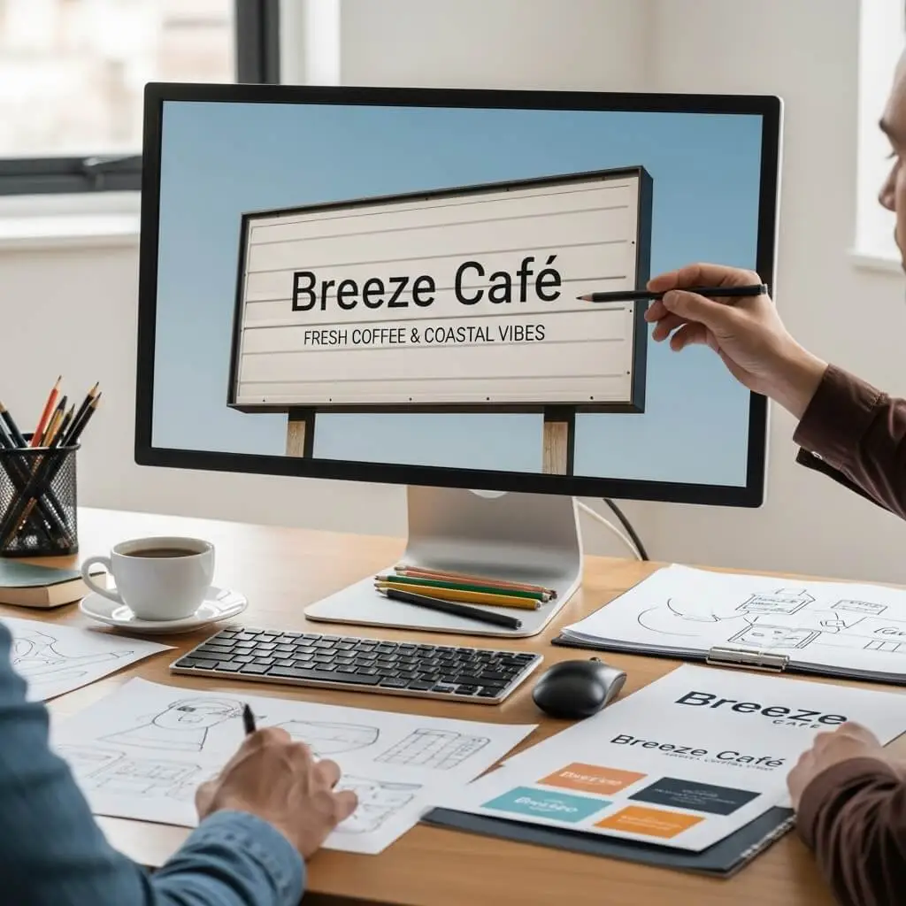Custom Sign Designing Process on Laptop