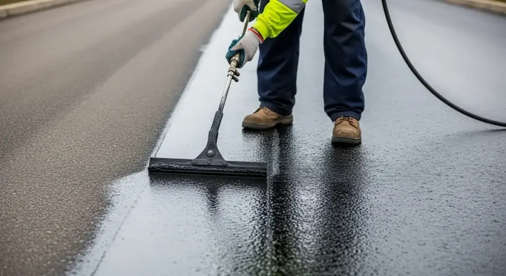 Worker doing Sealcoating work in Tampa